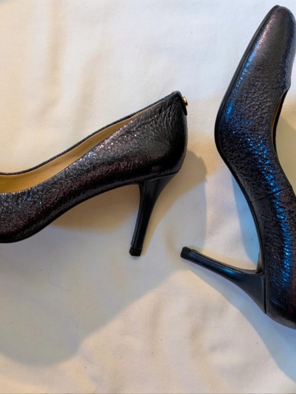Michael Kors Navy Textured Leather Round-Toe Heel - Picture 2 of 3